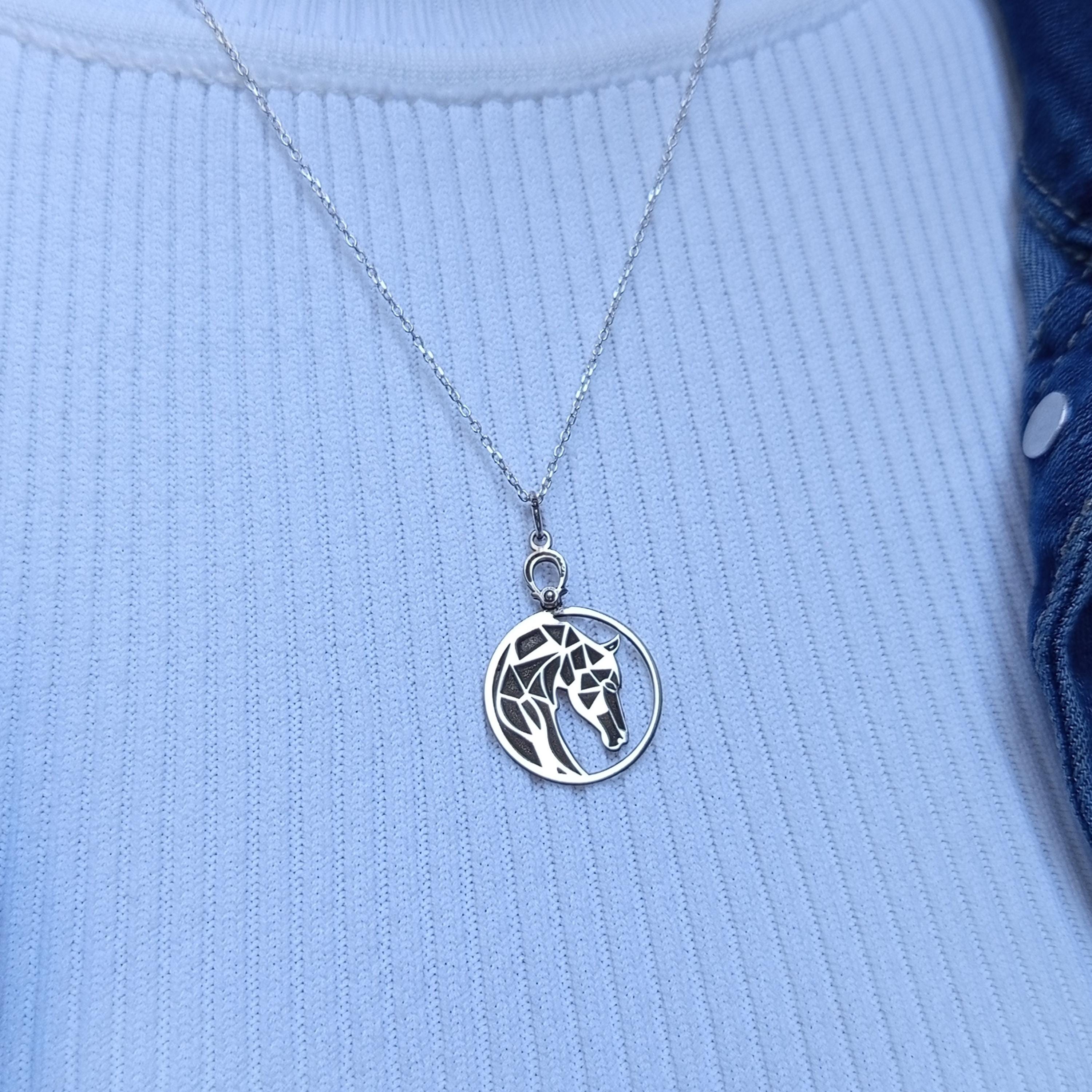 Sterling Silver Horse Necklace: Geometric Equestrian Pendant