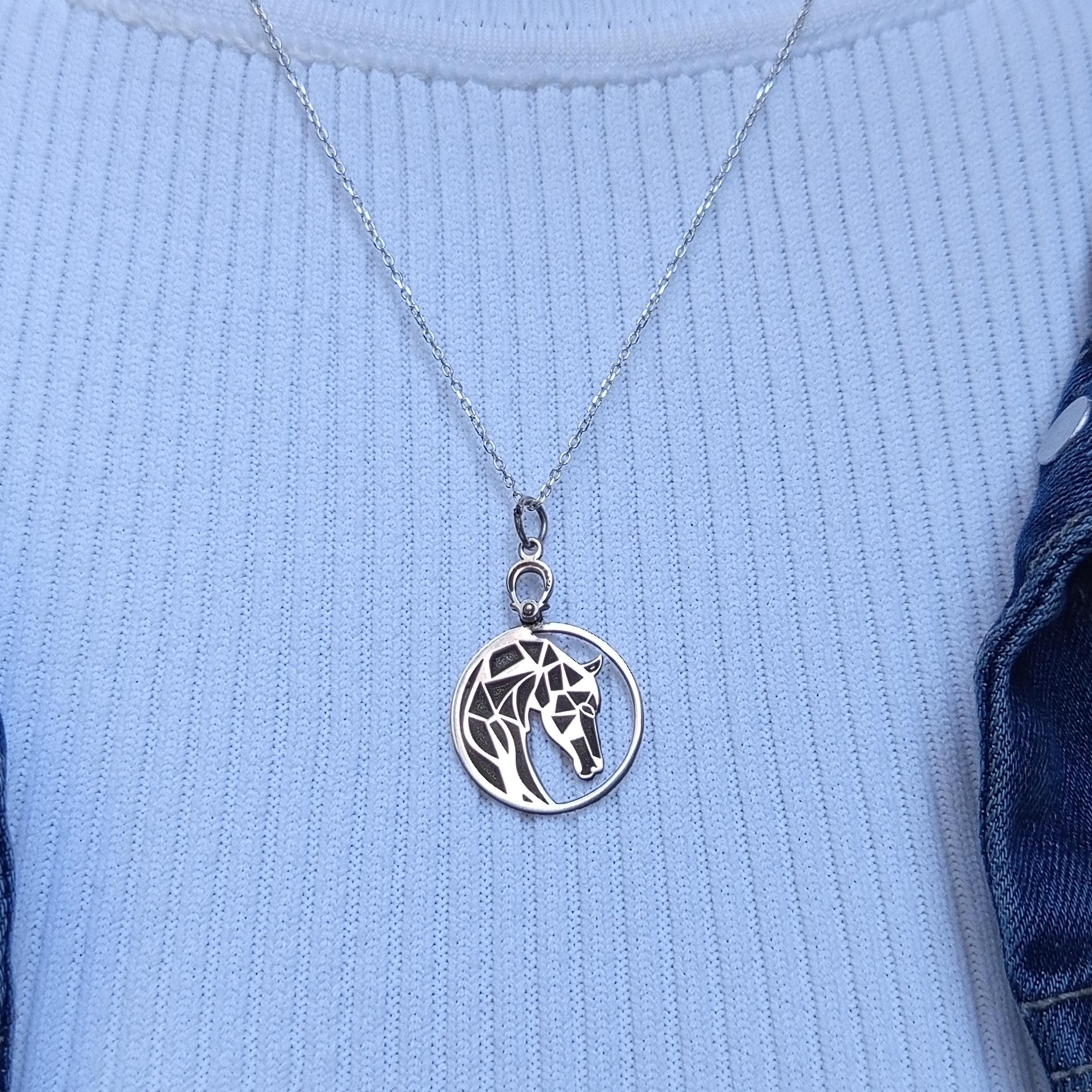 Sterling Silver Horse Necklace: Geometric Equestrian Pendant