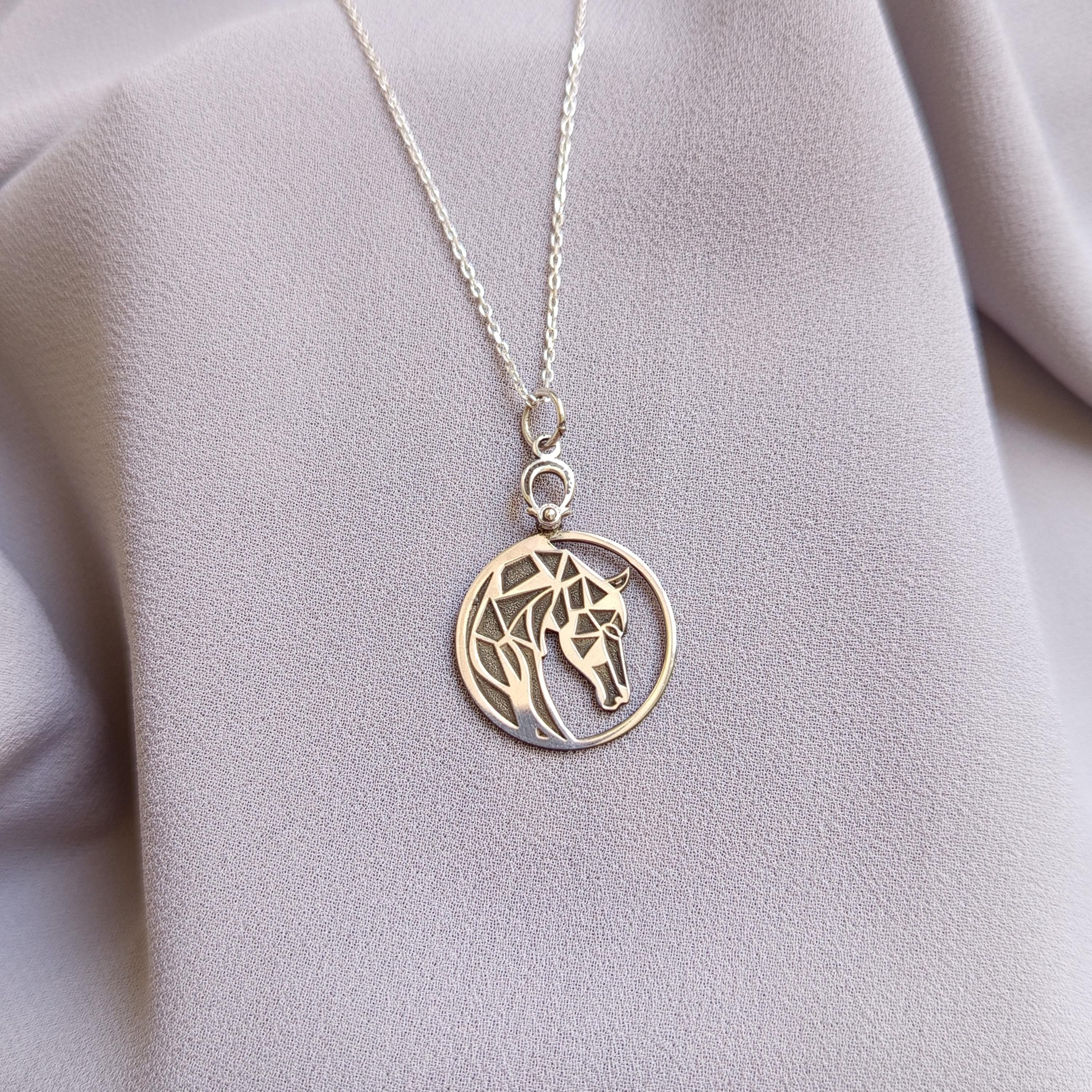 Sterling Silver Horse Necklace: Geometric Equestrian Pendant