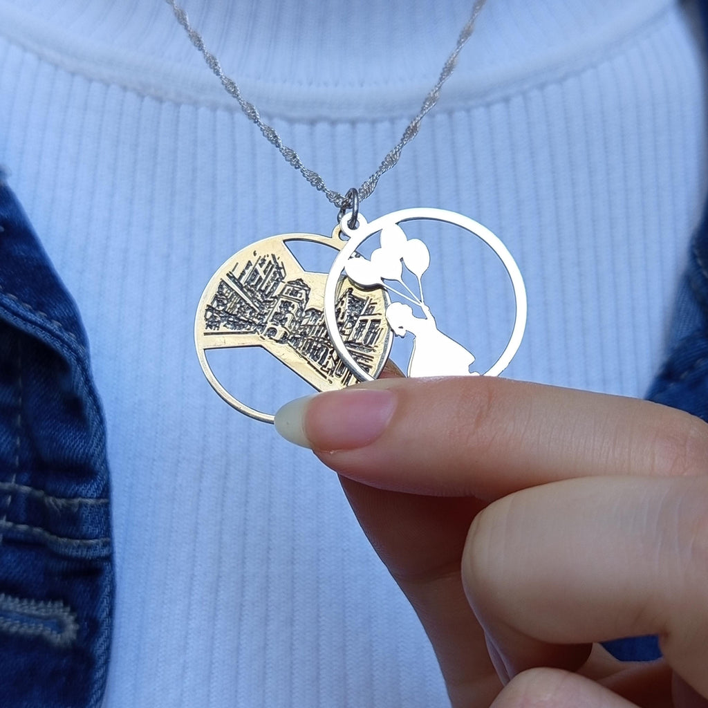 Sterling Silver City Skyline Necklace: Dreamer Girl Pendant, Travel Jewelry