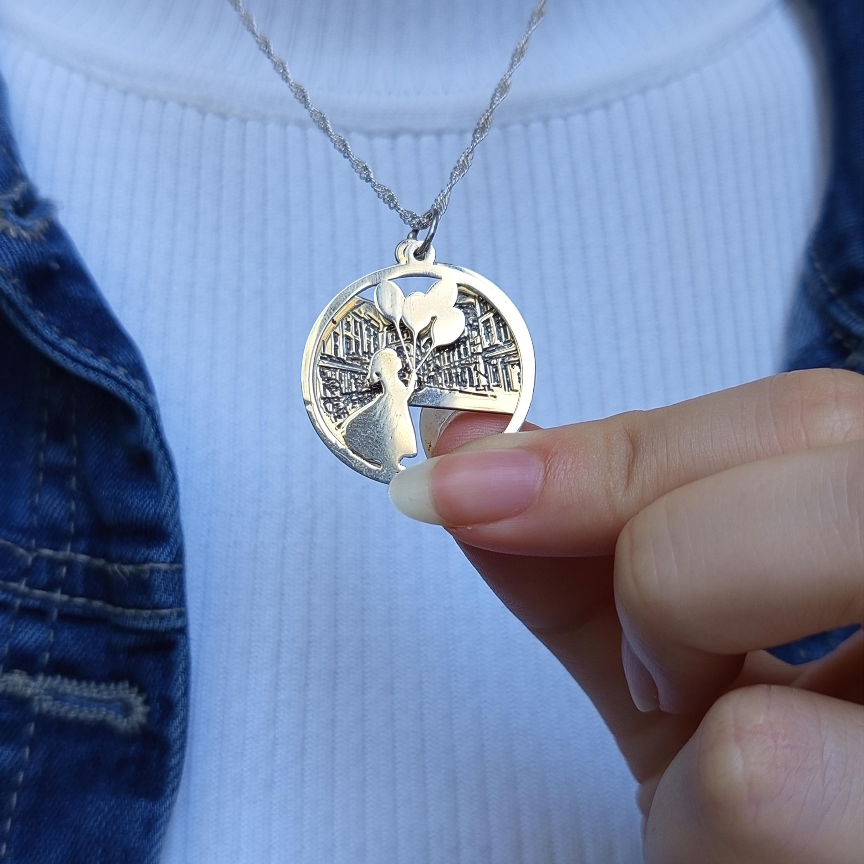 Sterling Silver City Skyline Necklace: Dreamer Girl Pendant, Travel Jewelry