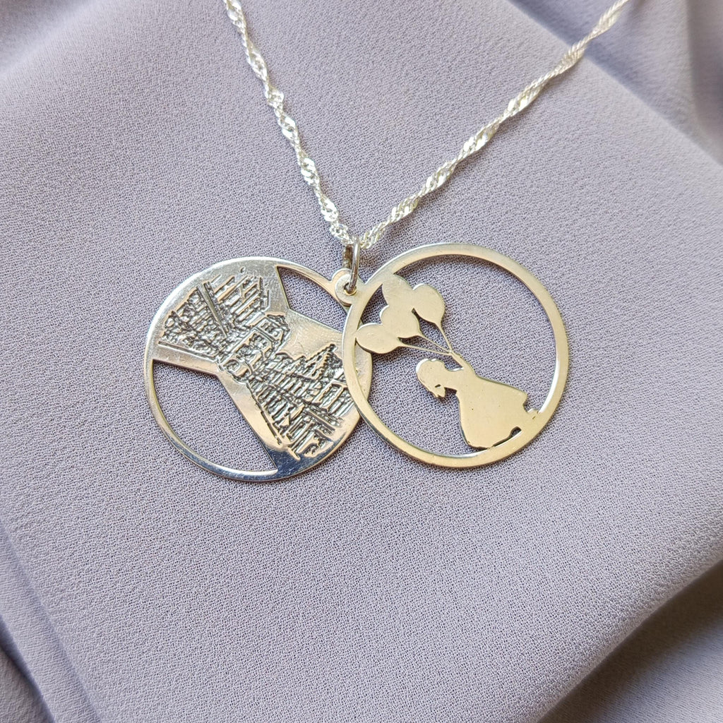 Sterling Silver City Skyline Necklace: Dreamer Girl Pendant, Travel Jewelry