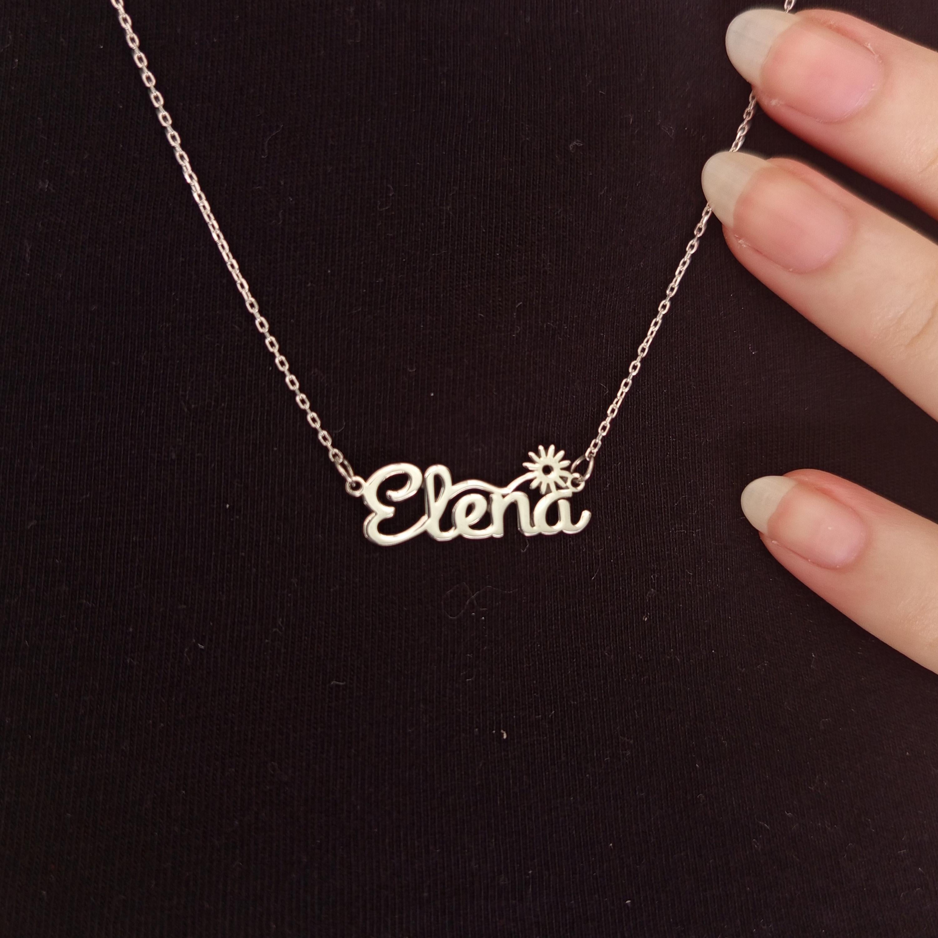 Personalized Sterling Silver Name Necklace: Dainty Floral Script Pendant