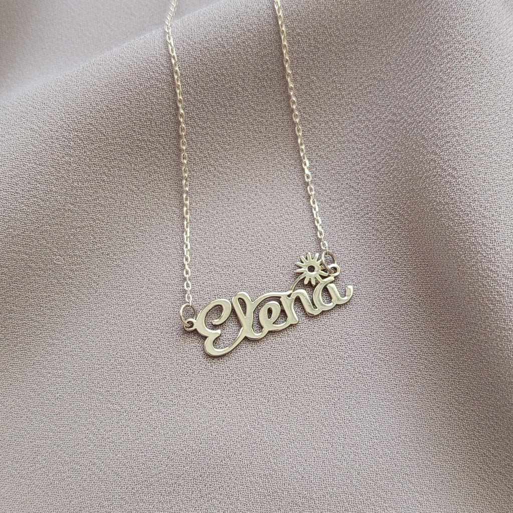 Personalized Sterling Silver Name Necklace: Dainty Floral Script Pendant
