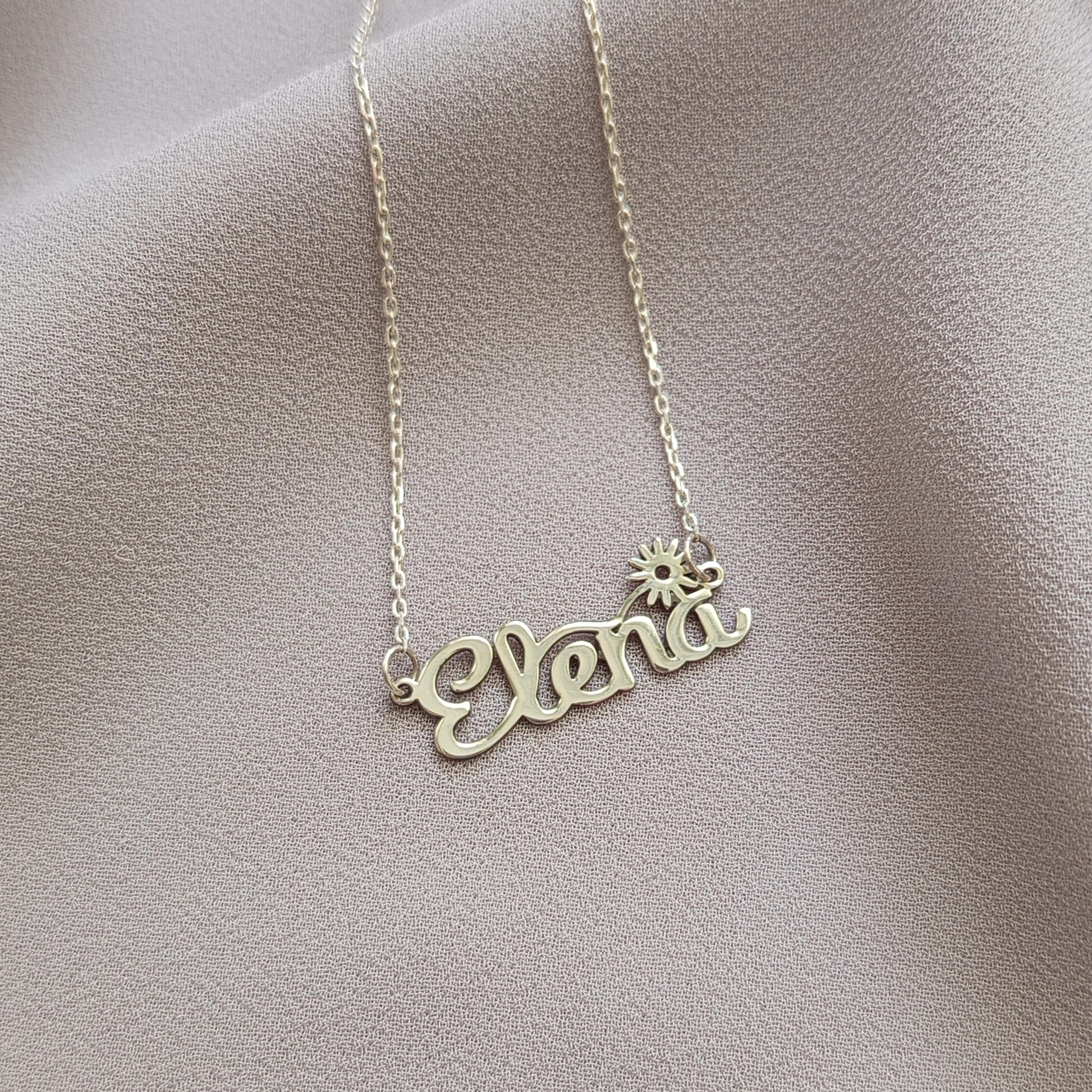 Personalized Sterling Silver Name Necklace: Dainty Floral Script Pendant