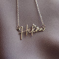 Custom Sterling Silver Name Necklace: Script Font, Floral Accent