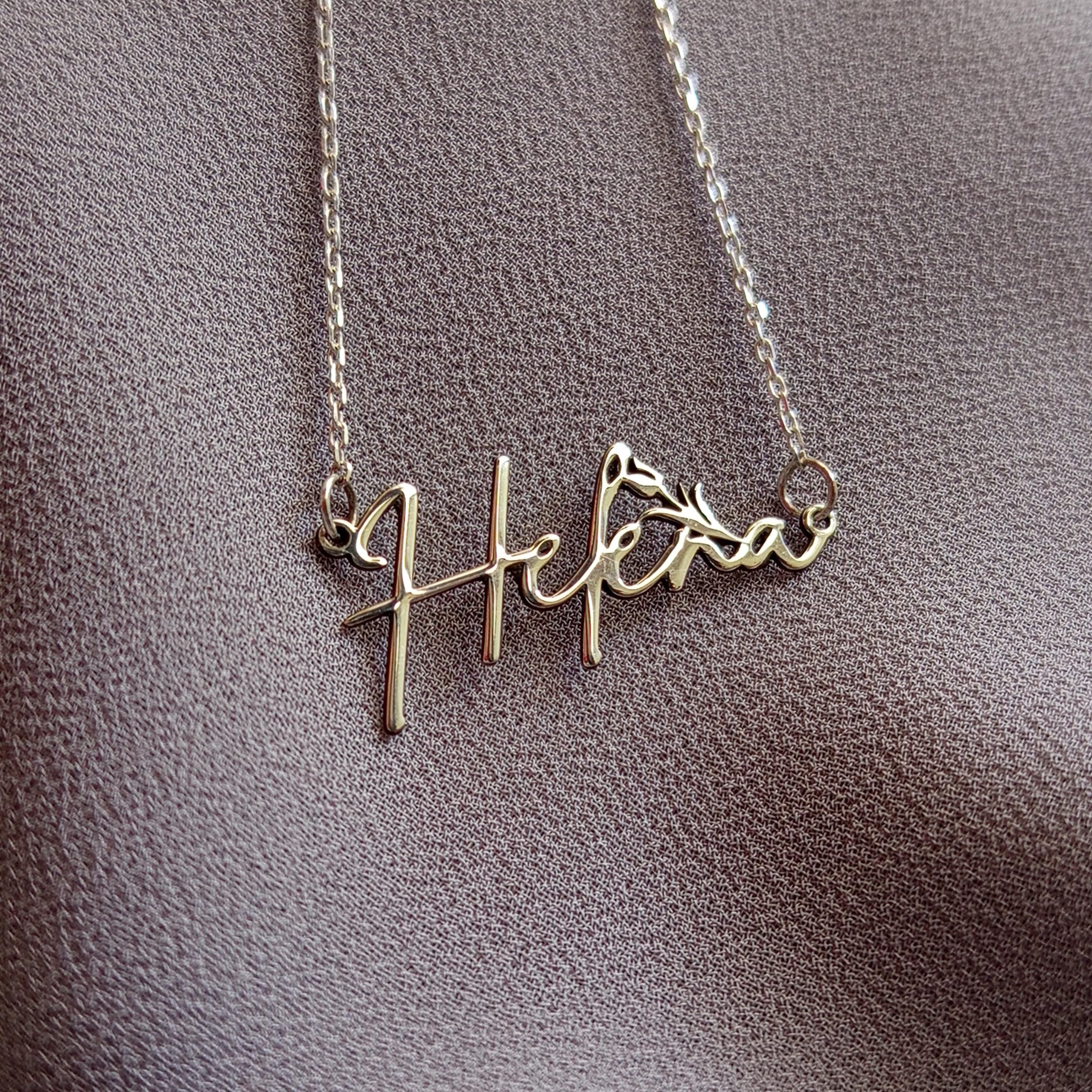 Custom Sterling Silver Name Necklace: Script Font, Floral Accent
