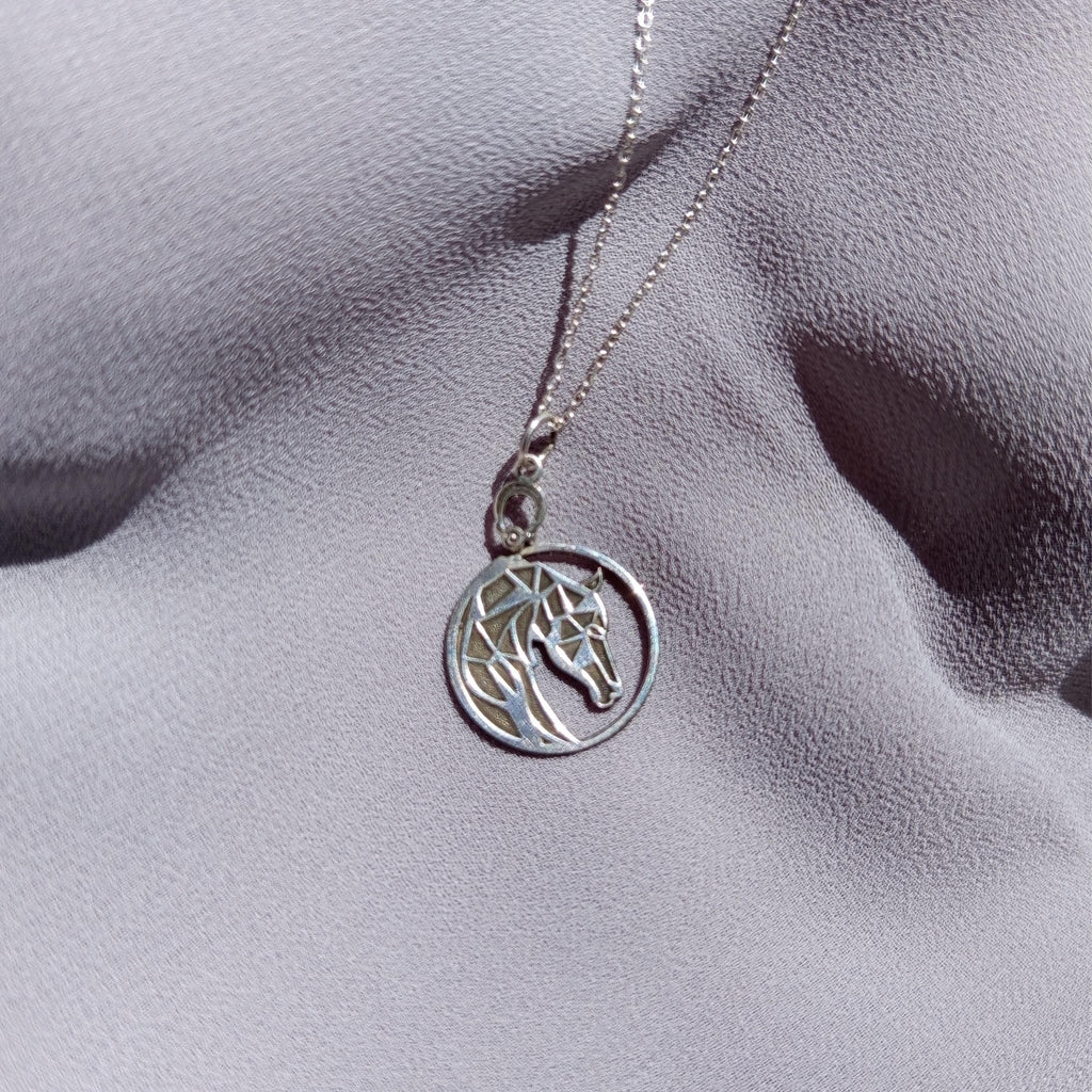 Sterling Silver Horse Necklace: Geometric Equestrian Pendant
