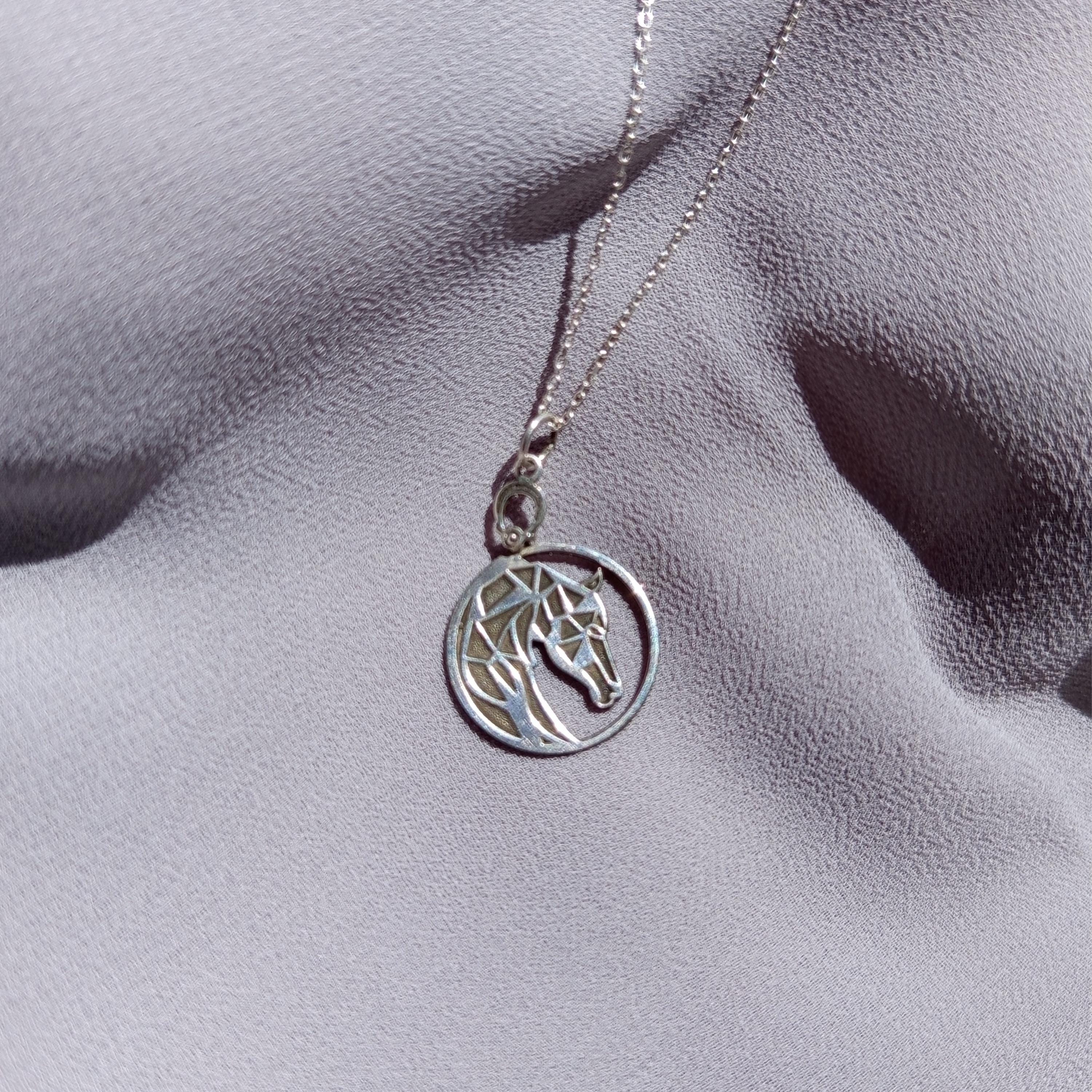 Sterling Silver Horse Necklace: Geometric Equestrian Pendant