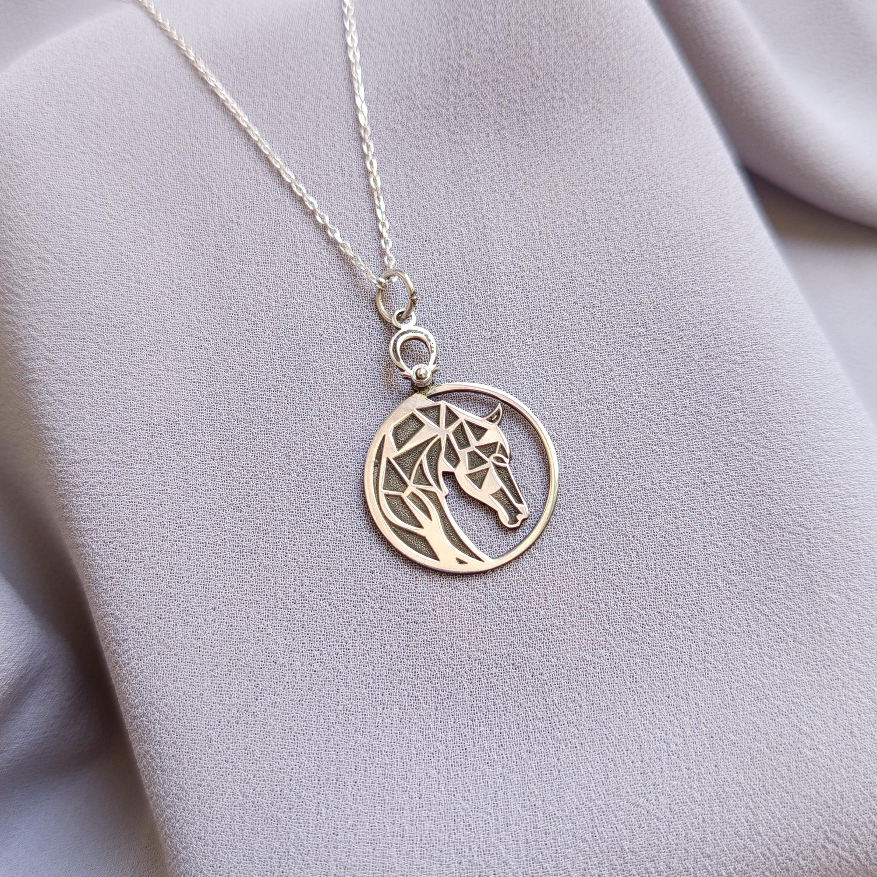 Sterling Silver Horse Necklace: Geometric Equestrian Pendant