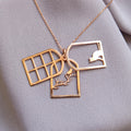 Rose Gold Sterling Silver Cat & Bird Necklace: Geometric Window Pendant