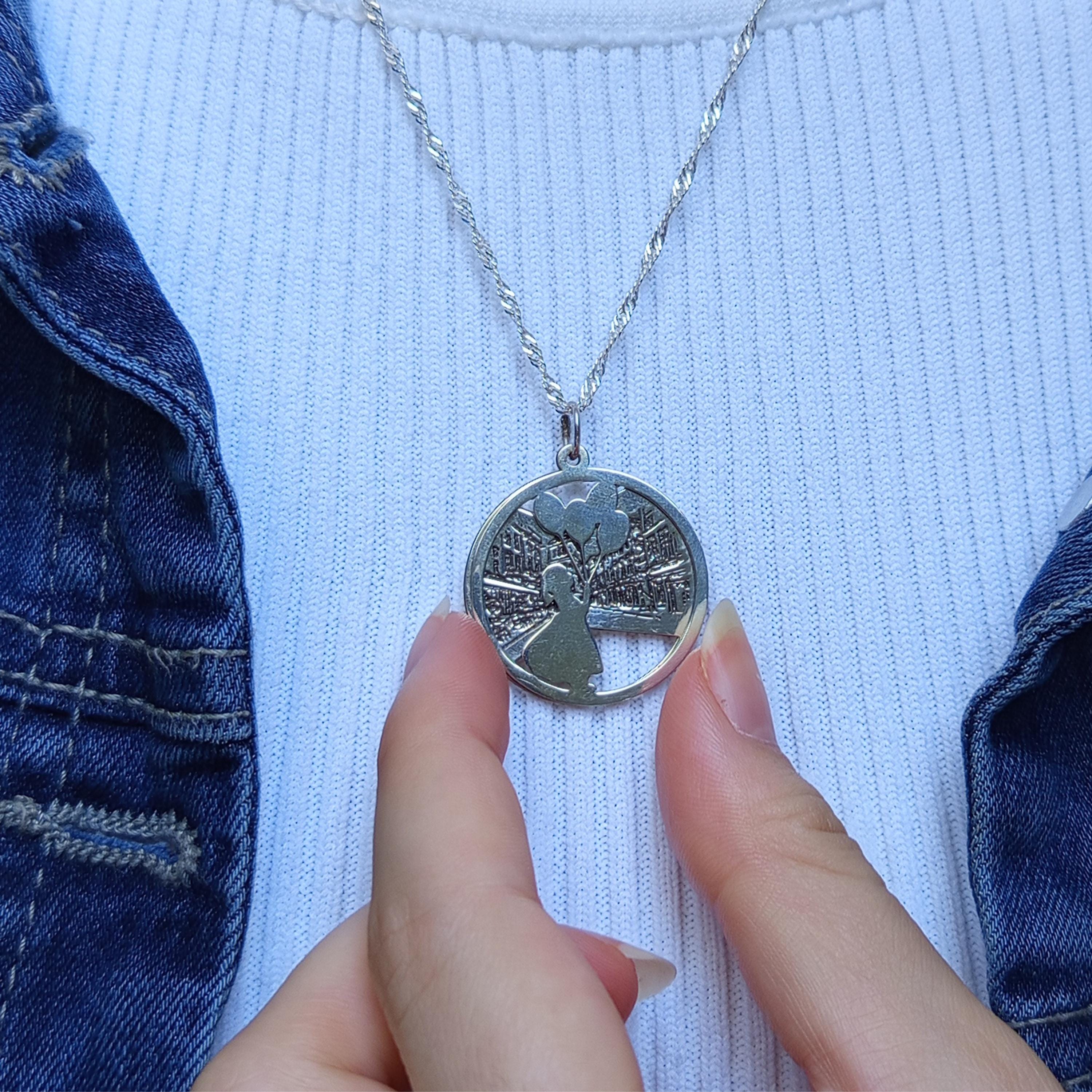 Sterling Silver City Skyline Necklace: Dreamer Girl Pendant, Travel Jewelry