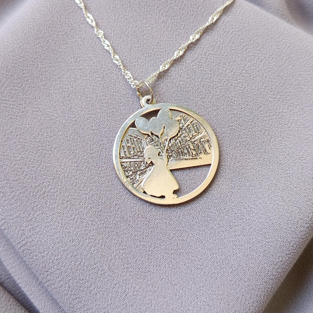 Sterling Silver City Skyline Necklace: Dreamer Girl Pendant, Travel Jewelry