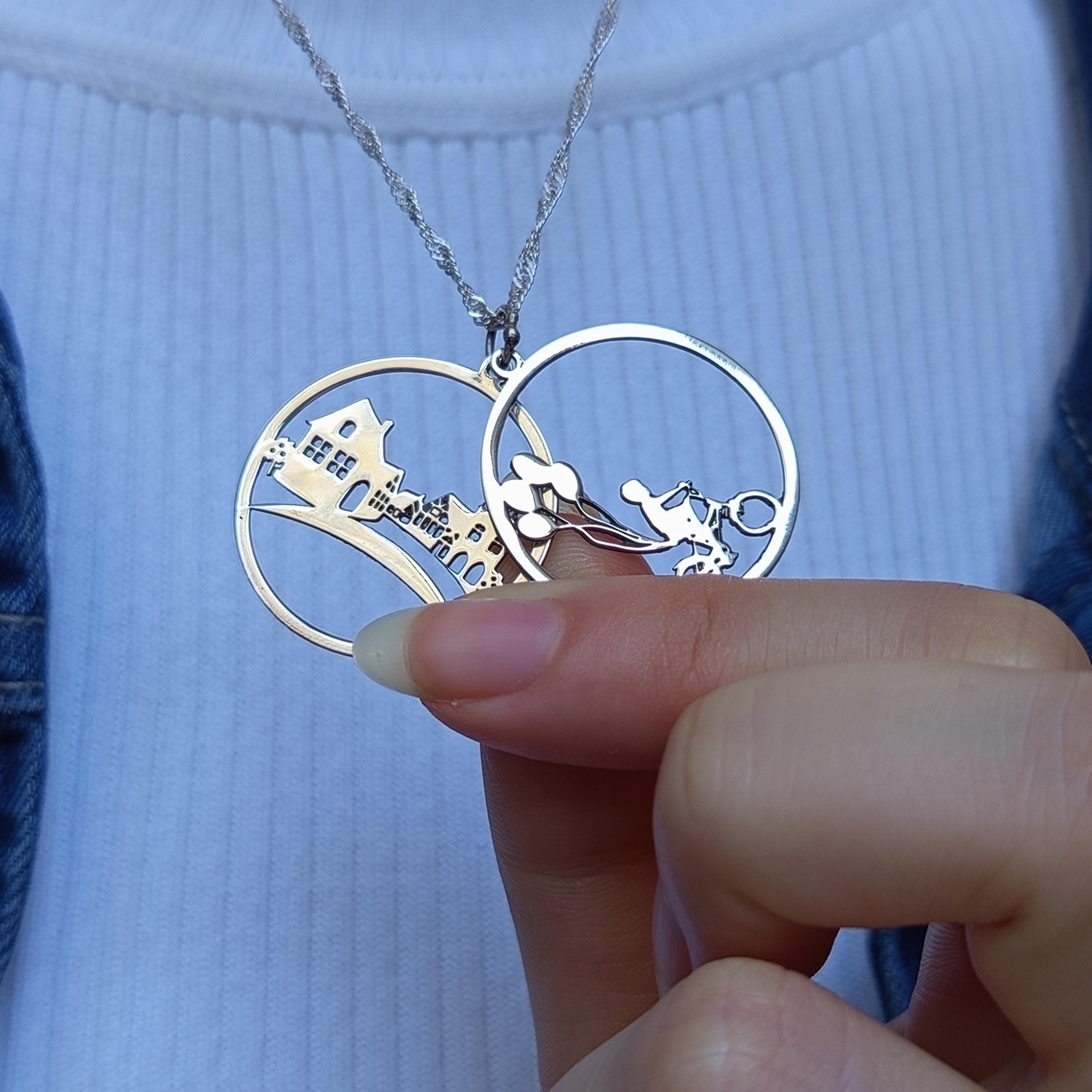 Sterling Silver Bicycle Necklace: City Skyline Pendant, Gift for Cyclist