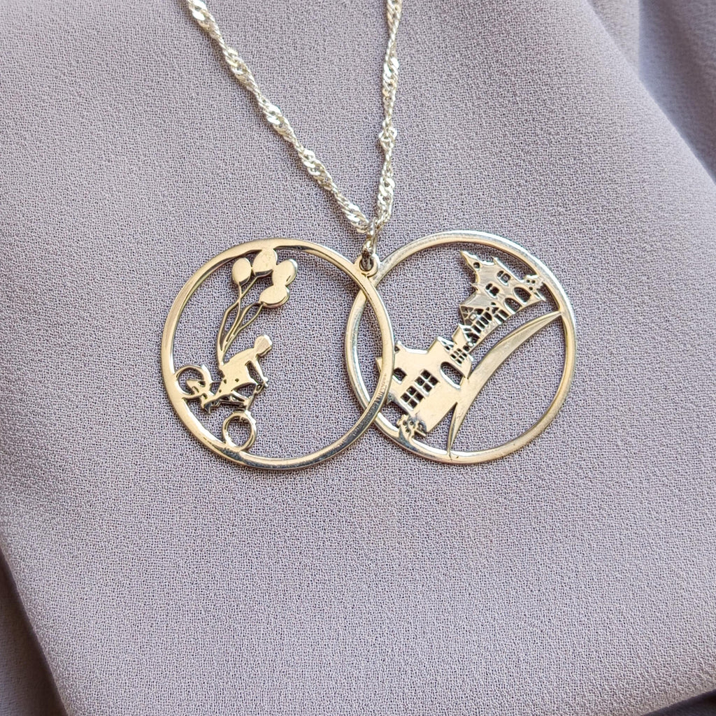 Sterling Silver Bicycle Necklace: City Skyline Pendant, Gift for Cyclist