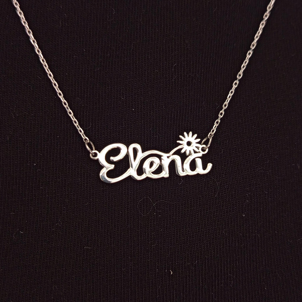 Personalized Sterling Silver Name Necklace: Dainty Floral Script Pendant