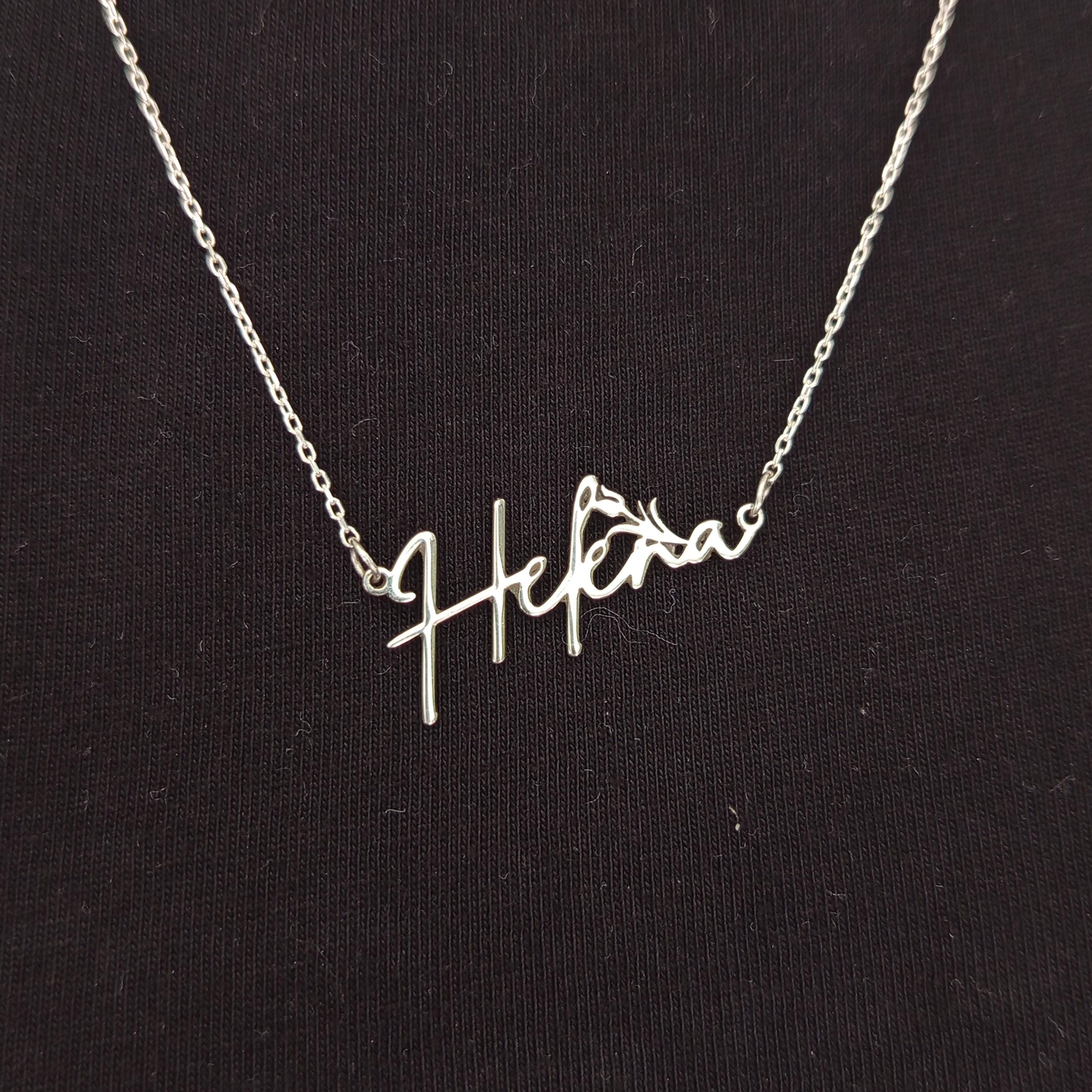 Custom Sterling Silver Name Necklace: Script Font, Floral Accent