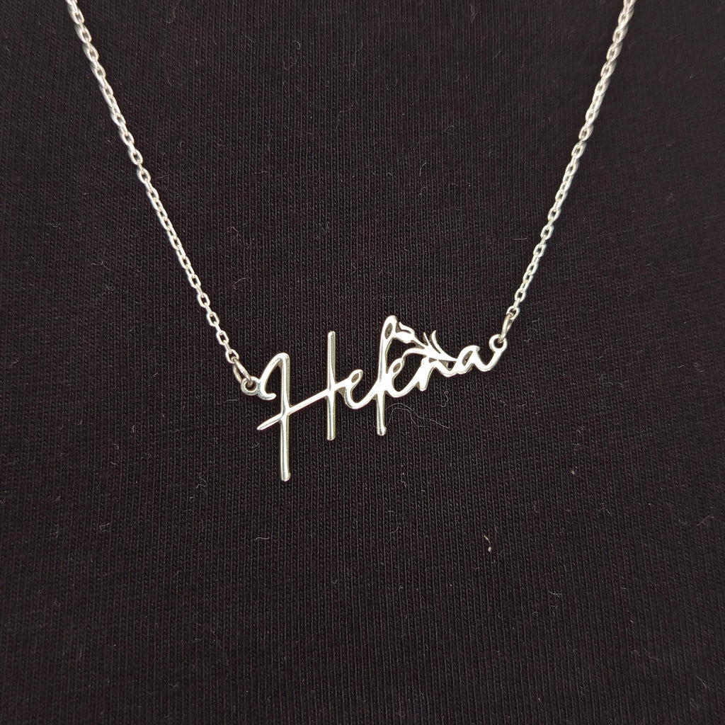 Personalized Sterling Silver Name Necklace: Lotus Flower Pendant, Script Font