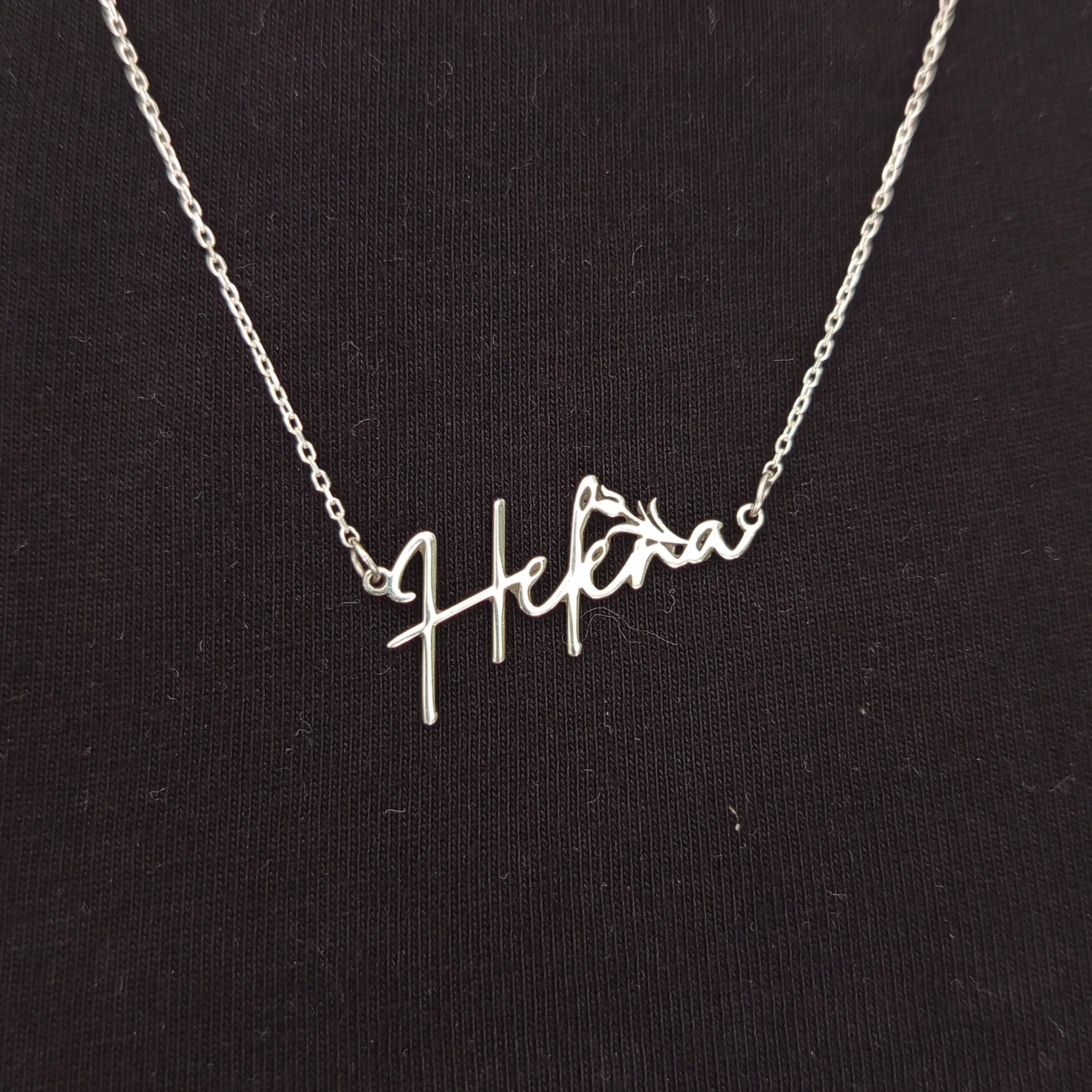 Personalized Sterling Silver Name Necklace: Lotus Flower Pendant, Script Font
