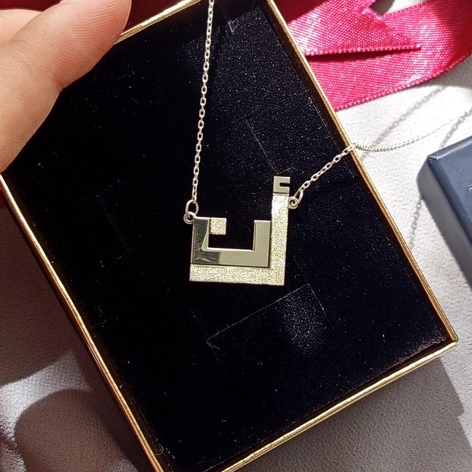 Sterling Silver Arabic Letter Necklace: Kufic Pendant, Personalized Jewelry