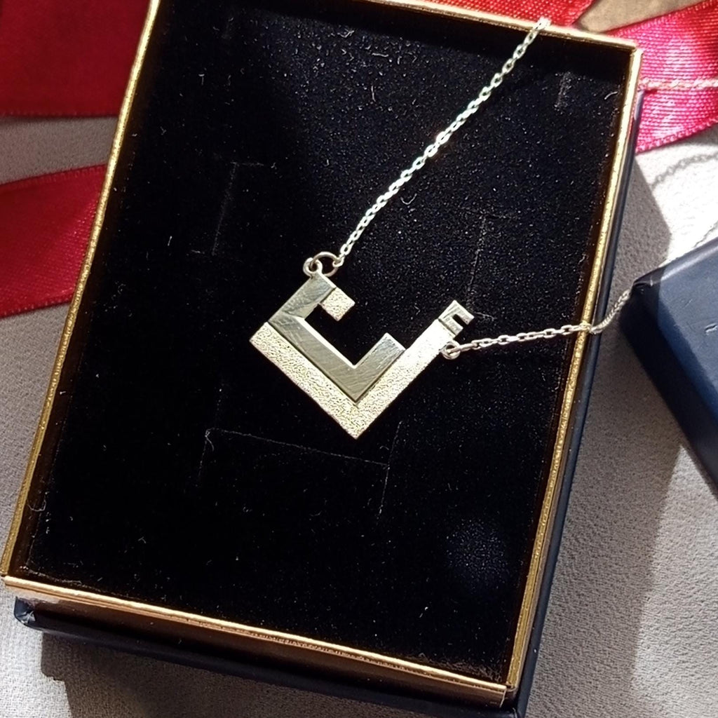 Sterling Silver Arabic Letter Necklace: Kufic Pendant, Personalized Jewelry