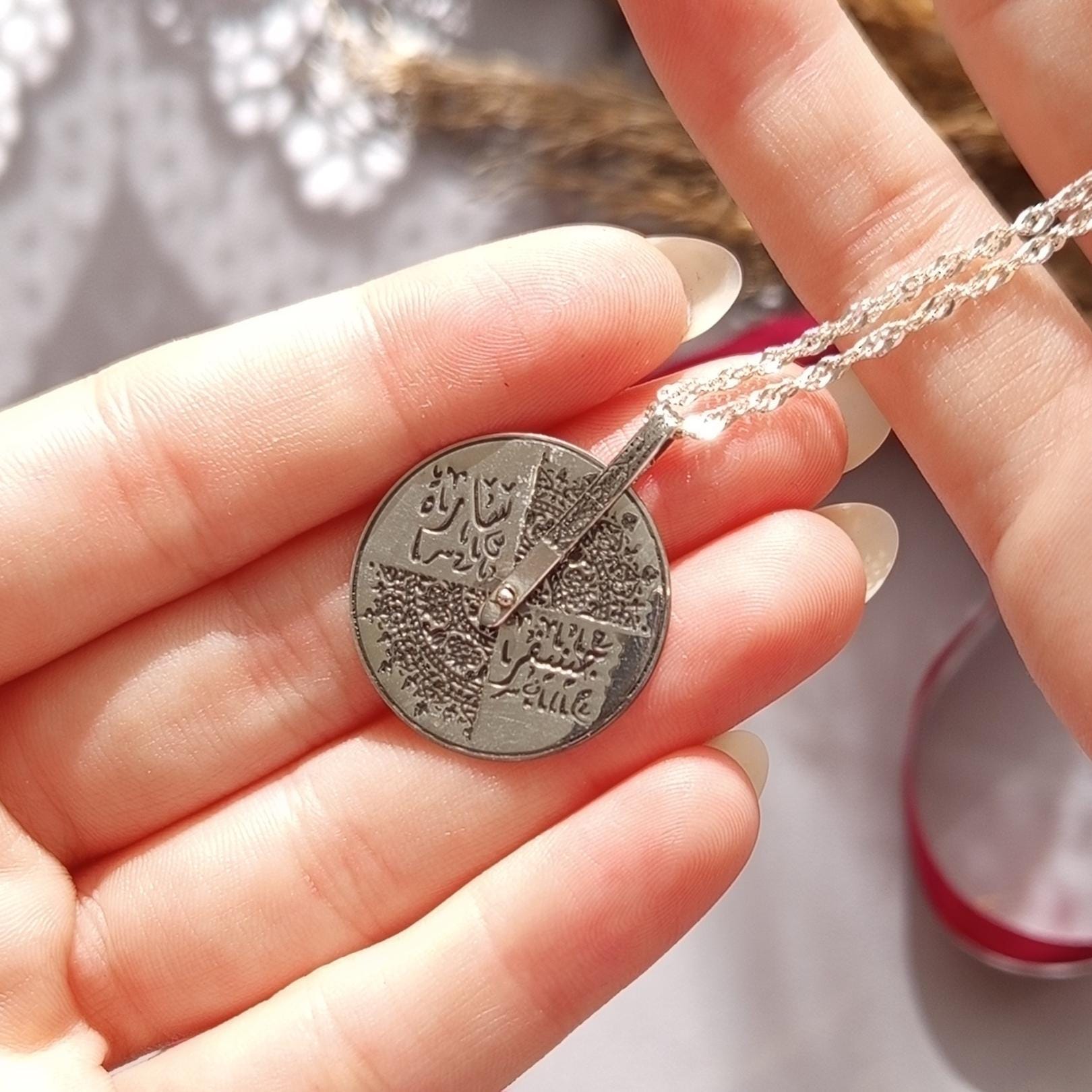 Sterling Silver Rotating Arabic Calligraphy Pendant - Personalized Necklace