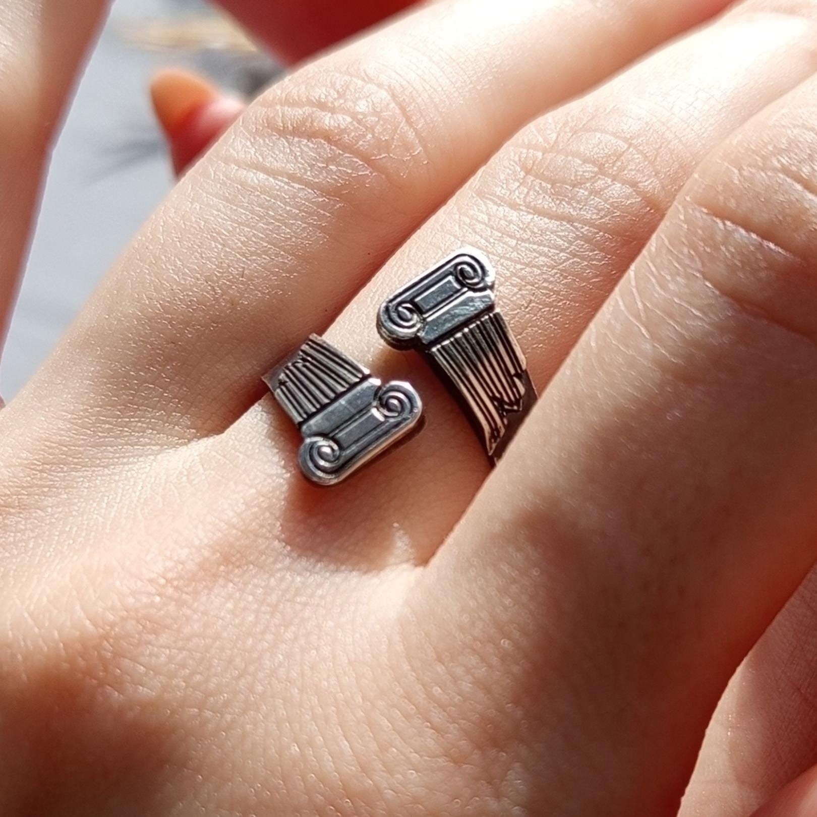 Sterling Silver Ionic Column Ring – Ancient Greek Architecture Jewelry