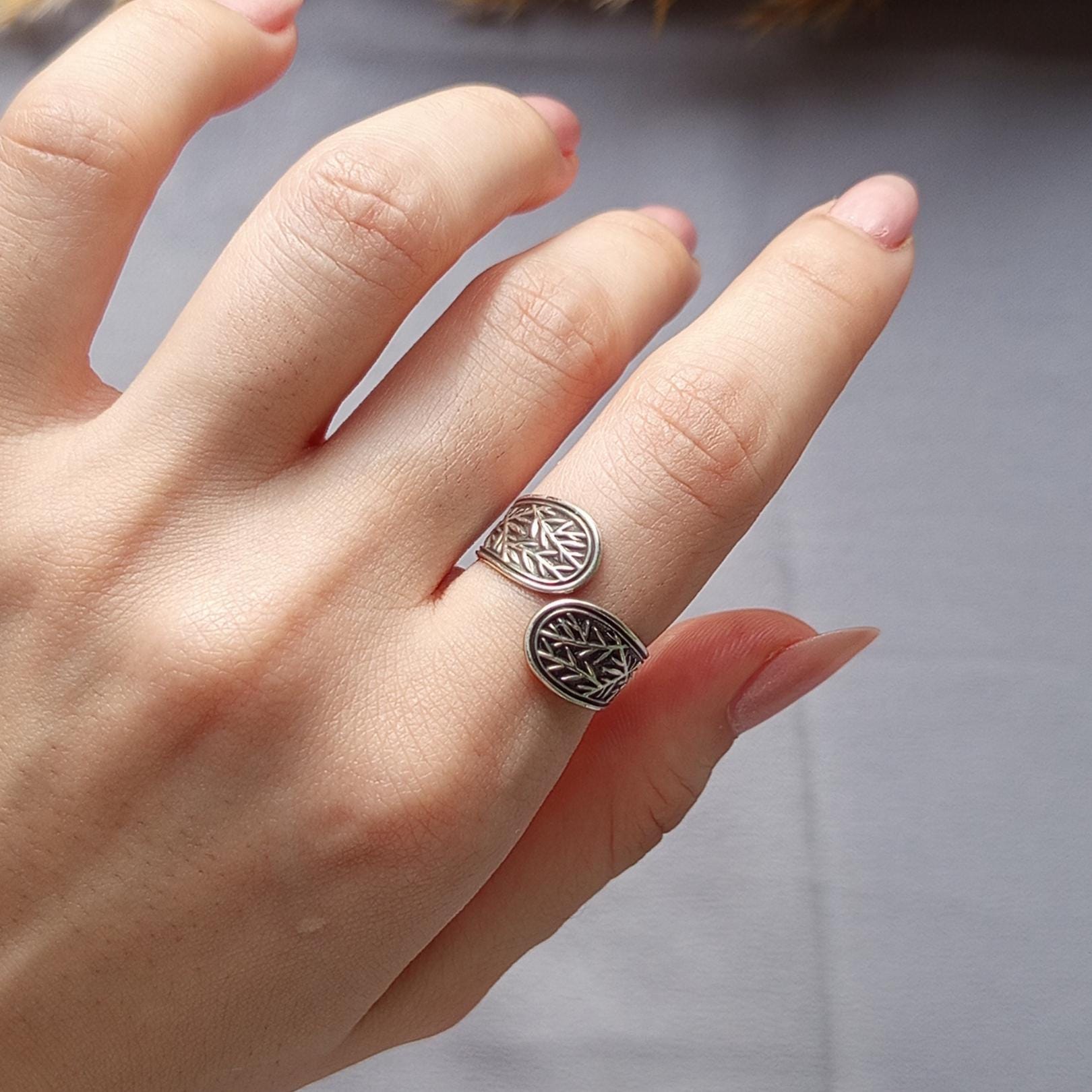 Sterling Silver Leaf Ring - Handcrafted Adjustable Botanical Jewelry