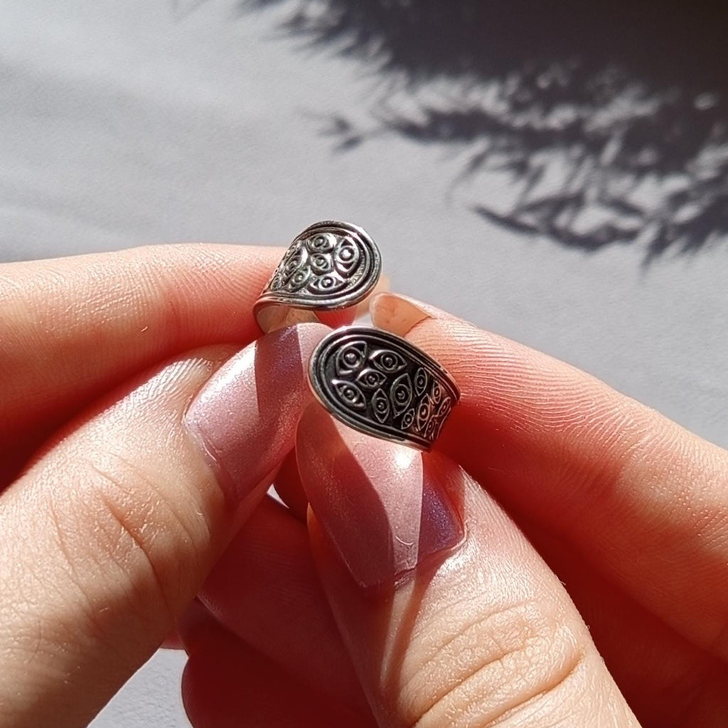 Handcrafted Sterling Silver Evil Eye Ring – Adjustable Oxidized Jewelry