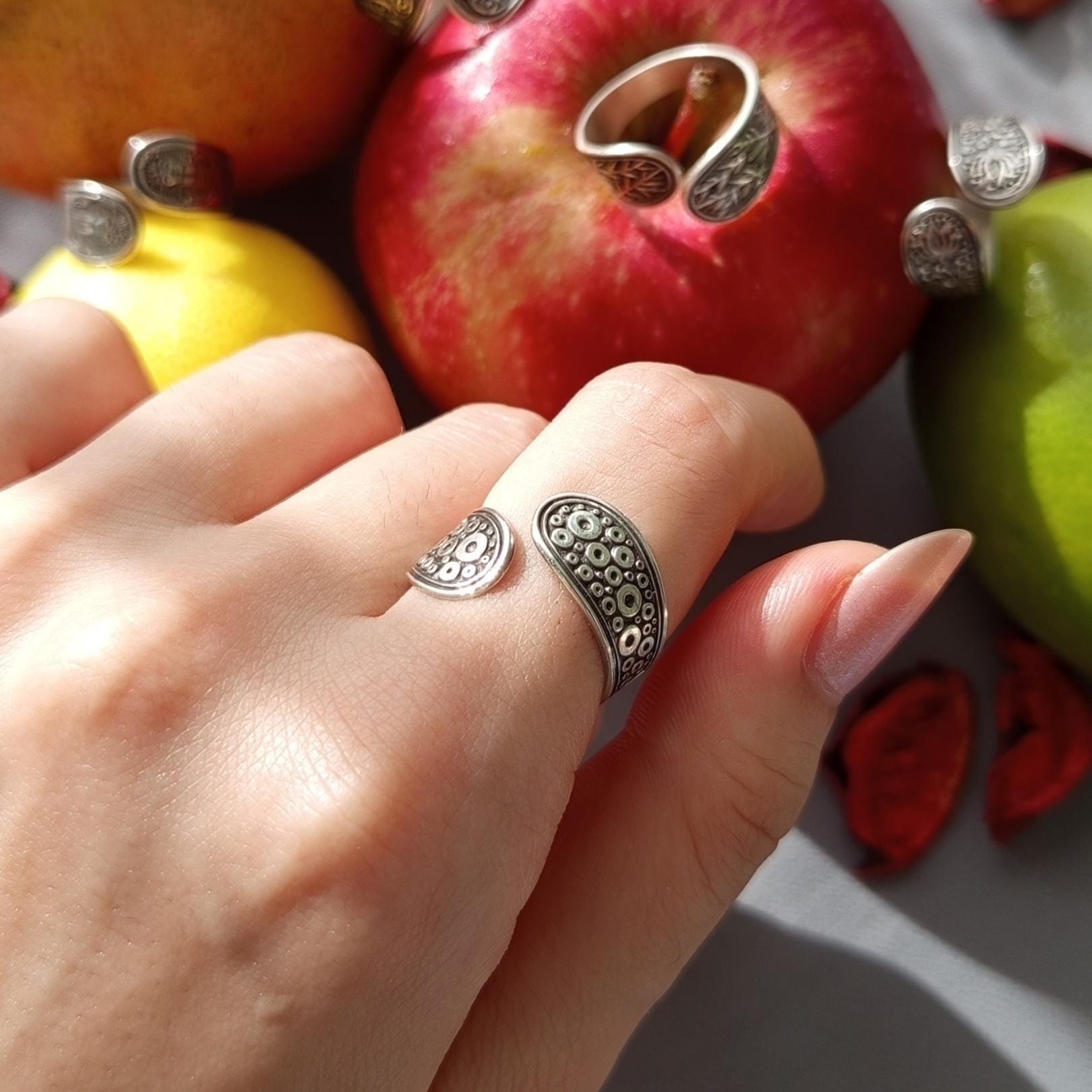 Oxidized Sterling Silver Ring - Adjustable Geometric Bohemian Design