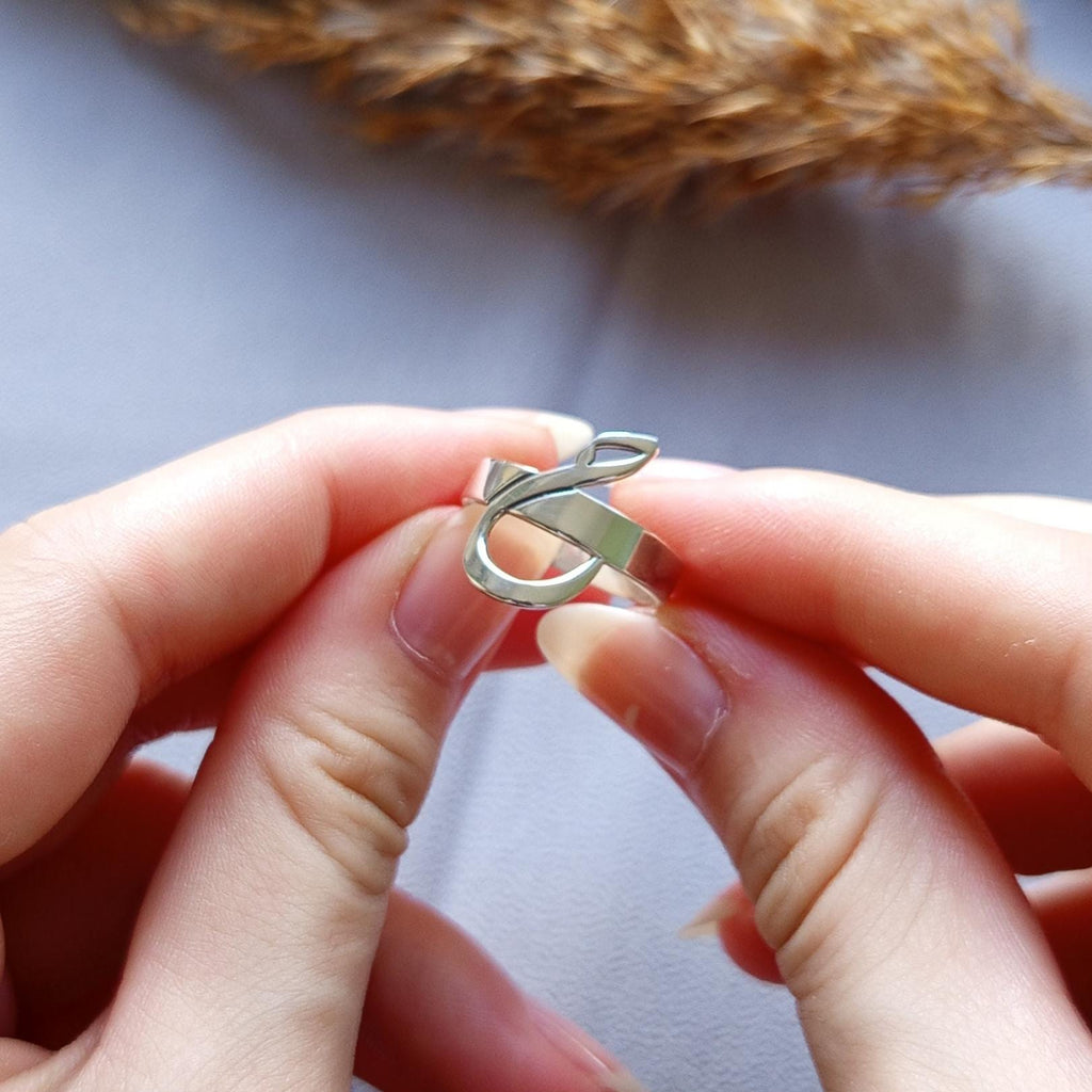 Sterling Silver Arabic Initial Ring: Minimalist Calligraphy Jewelry