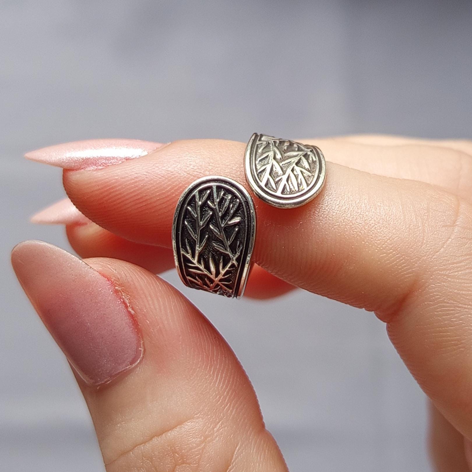 Sterling Silver Leaf Ring - Handcrafted Adjustable Botanical Jewelry