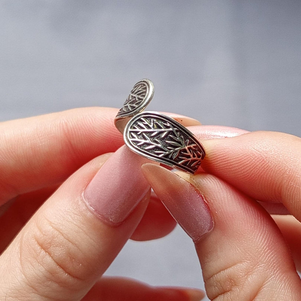 Sterling Silver Leaf Ring - Handcrafted Adjustable Botanical Jewelry