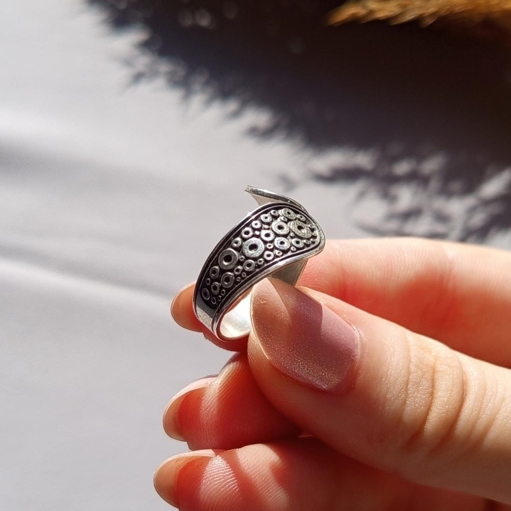 Oxidized Sterling Silver Ring - Adjustable Geometric Bohemian Design