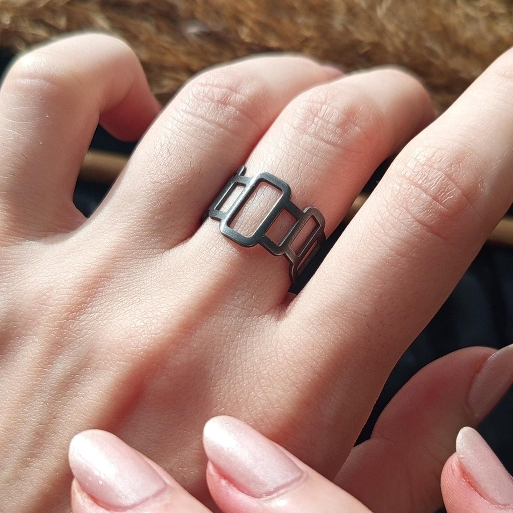 Geometric Sterling Silver Ring – Modern Open Design Band
