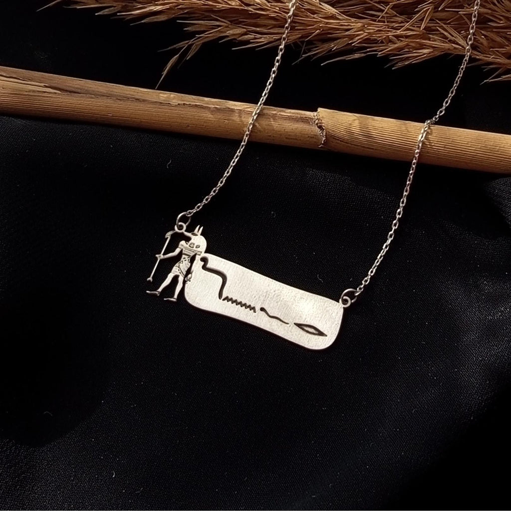 Custom Sterling Silver Egyptian hieroglyphs Name Necklace: Red Enamel Pendant