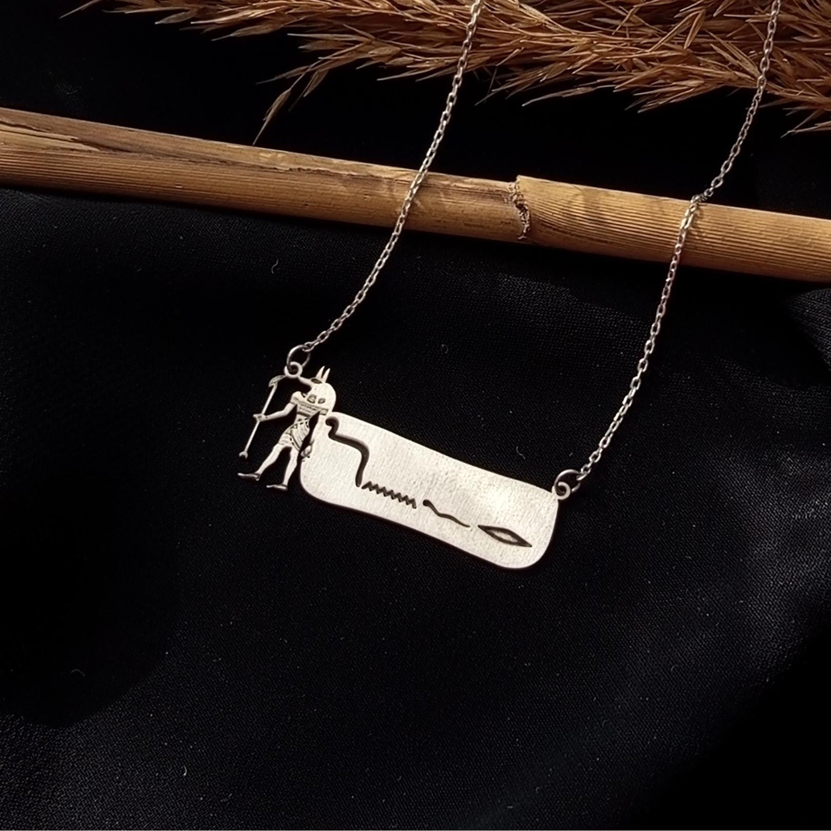 Custom Sterling Silver Egyptian hieroglyphs Name Necklace: Red Enamel Pendant