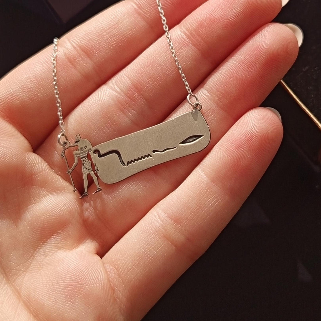 Custom Sterling Silver Egyptian hieroglyphs Name Necklace: Red Enamel Pendant