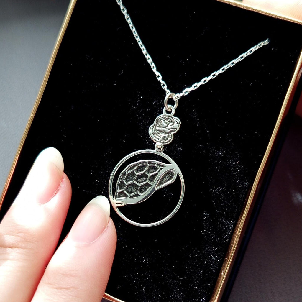 Silver Turtle Necklace with Turtle Head Charm