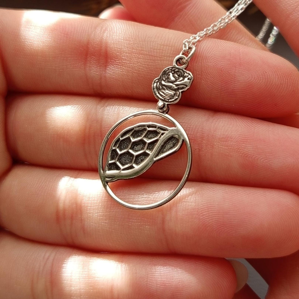 Silver Turtle Necklace with Turtle Head Charm