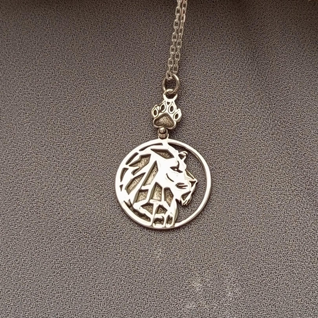 Silver Lion Necklace with Paw Charm