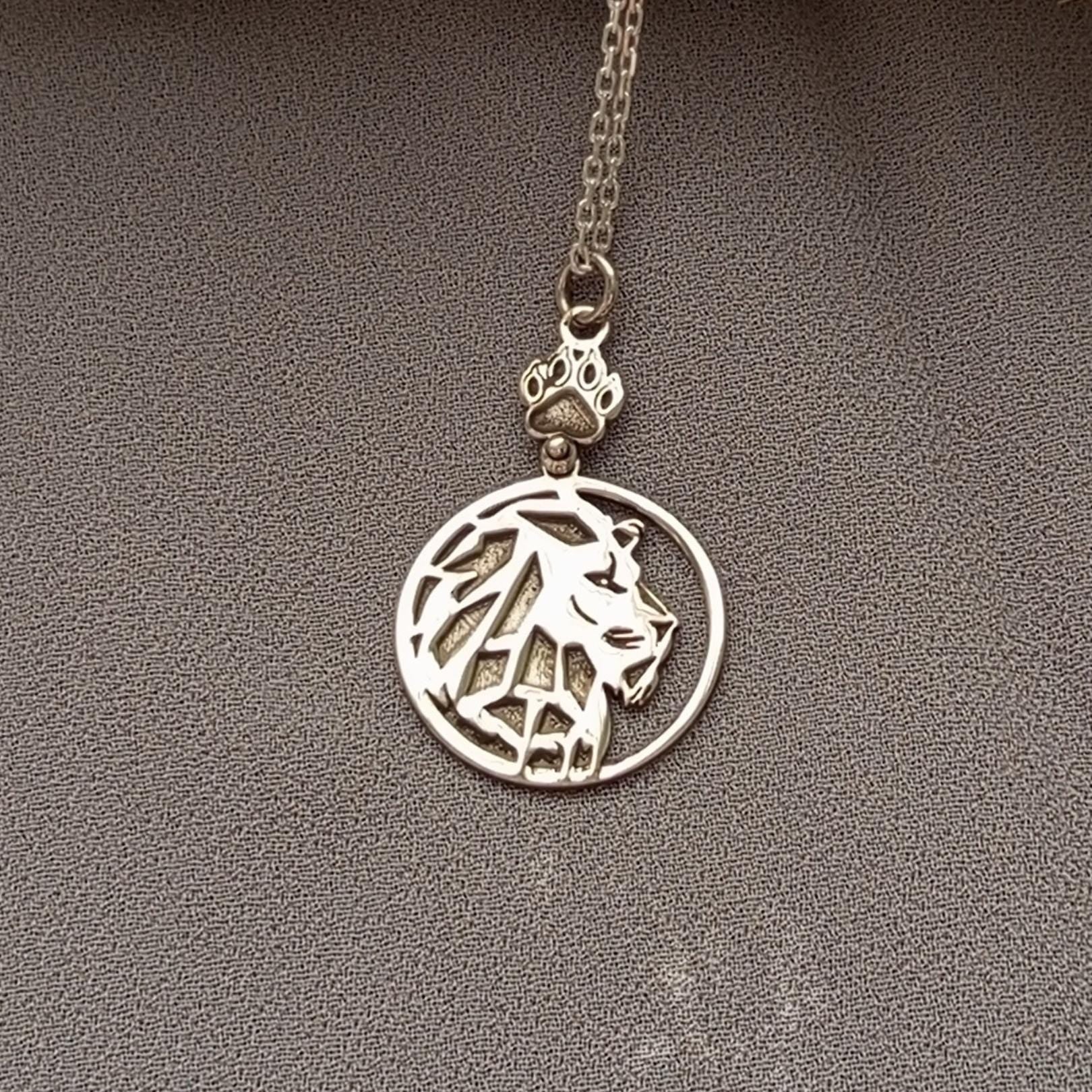 Silver Lion Necklace with Paw Charm