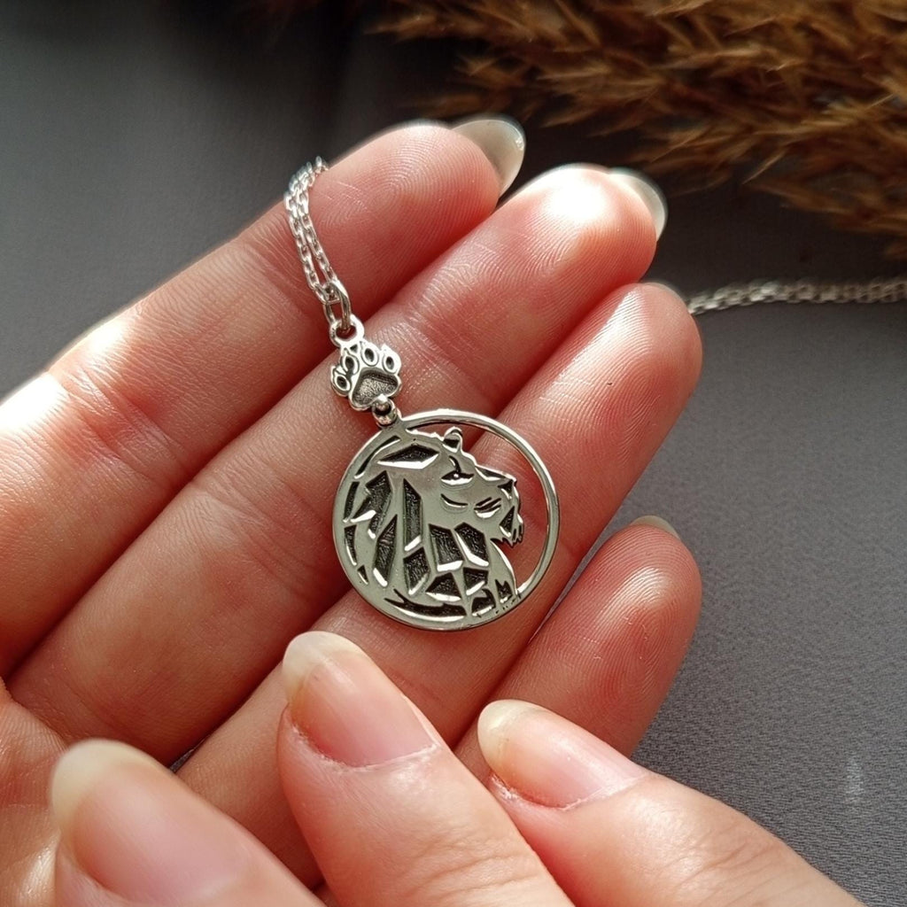 Silver Lion Necklace with Paw Charm