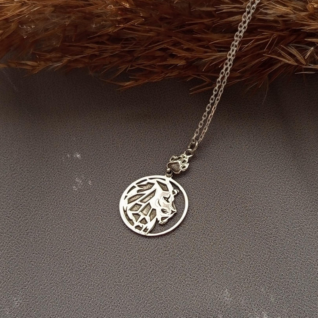 Silver Lion Necklace with Paw Charm