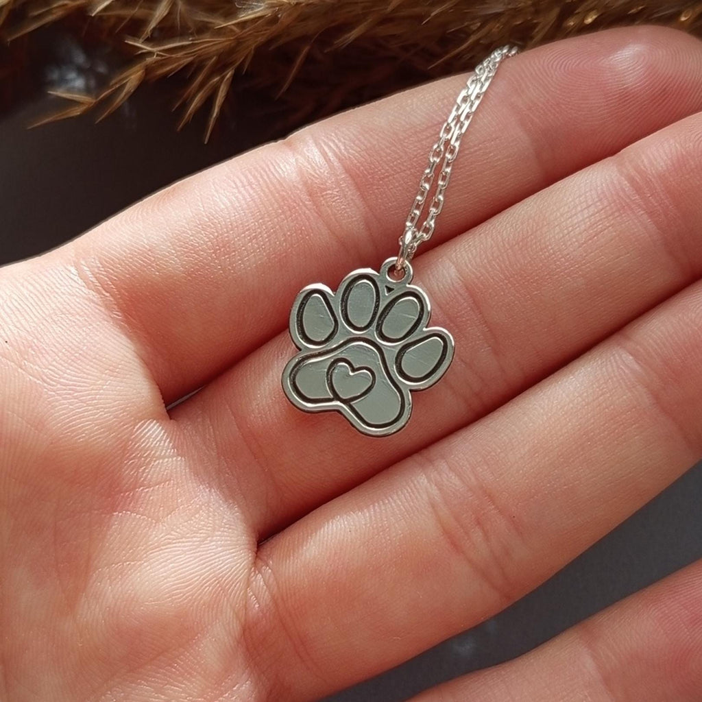 Silver Paw Print Necklace – Pet Lover Gift