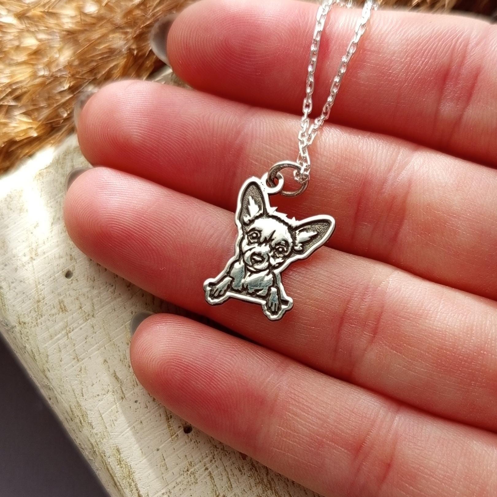 Sterling Silver Chihuahua Dog Pendant Necklace