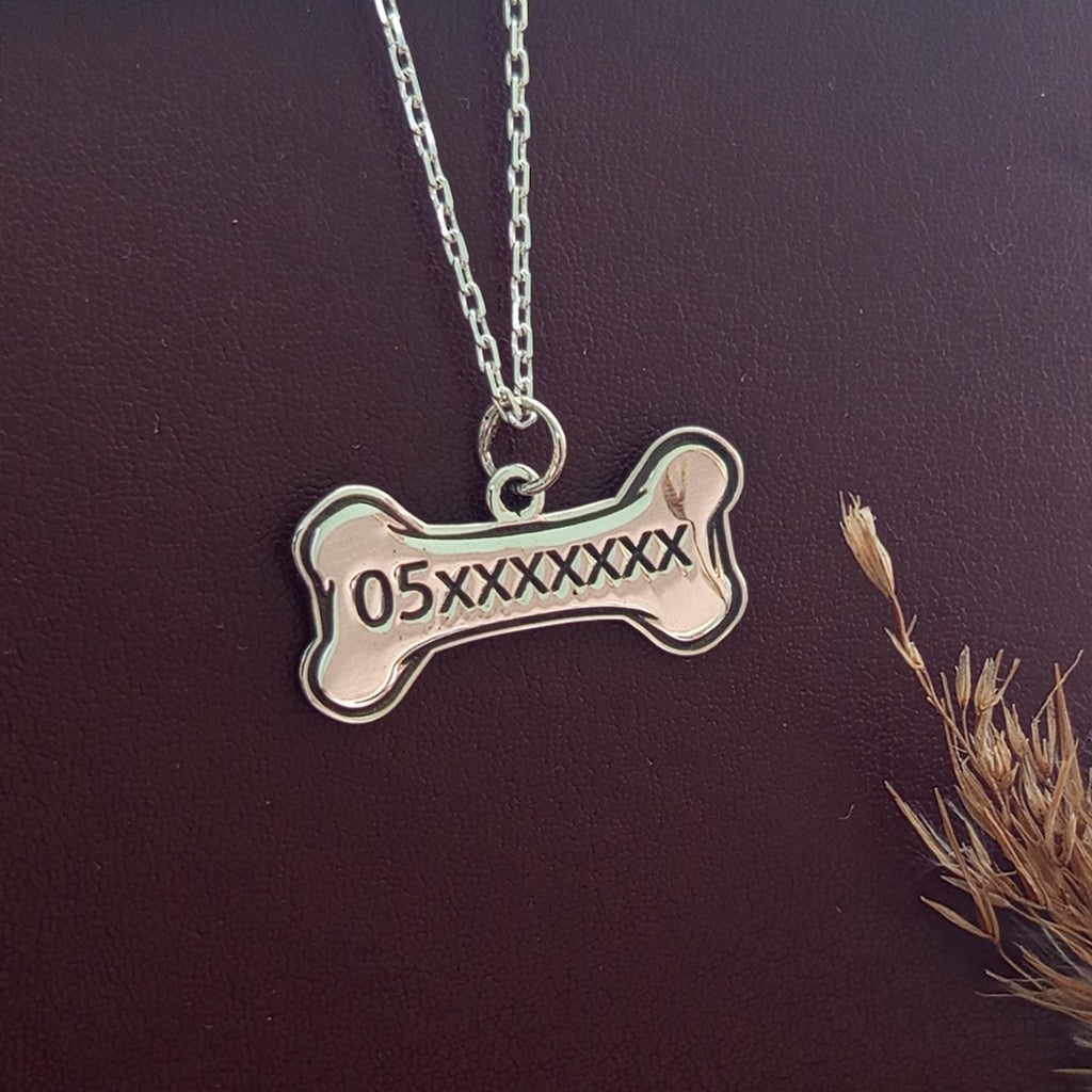 Personalized Pet ID Bone Necklace With Phone Number