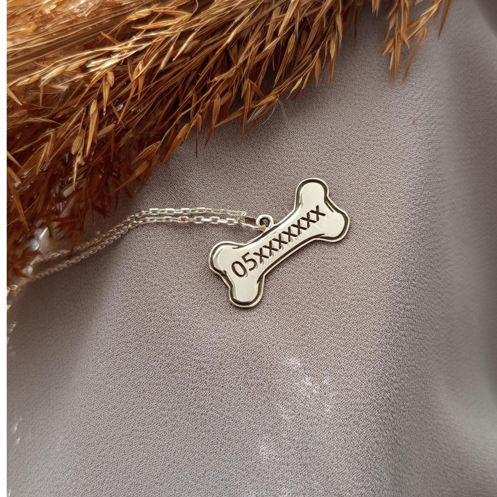 Personalized Pet ID Bone Necklace With Phone Number