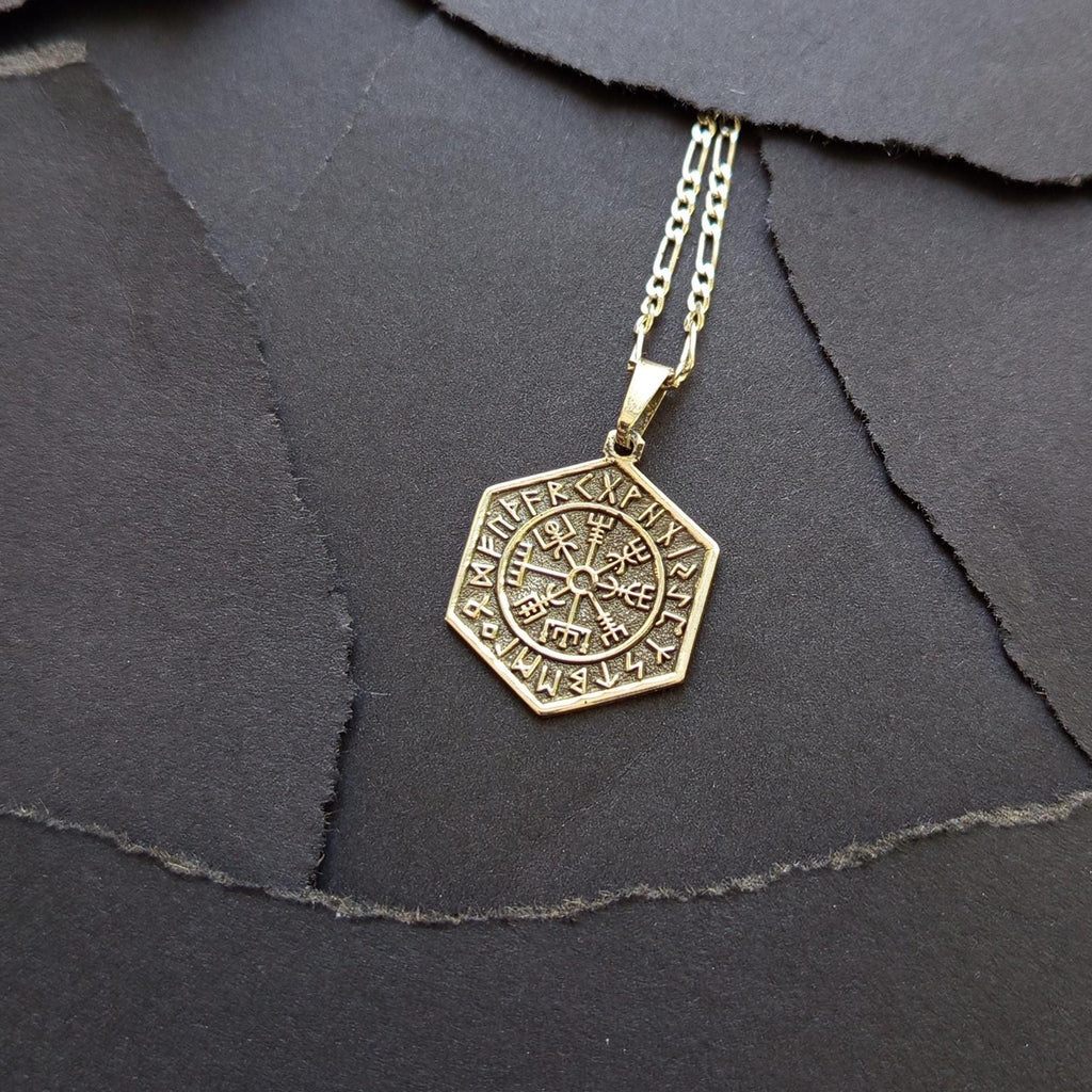 Unisex Viking Compass Vegvísir Necklace – Nordic Rune Pendant