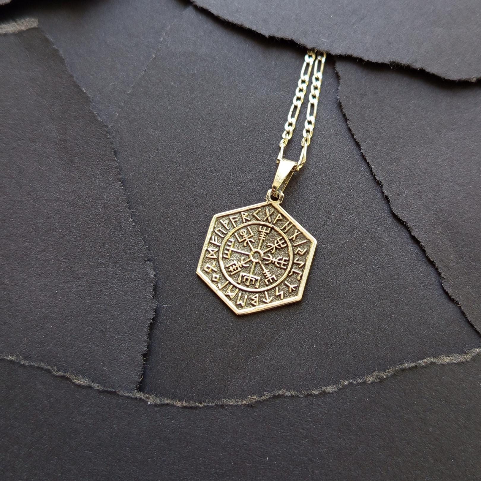 Unisex Viking Compass Vegvísir Necklace – Nordic Rune Pendant
